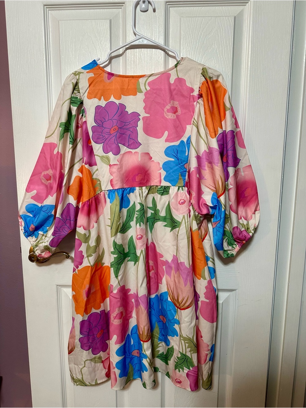 Yousify Lg NWT Floral Pop Peasant Dress in Cream, Pink, Orange & Blue - Picture 5 of 5